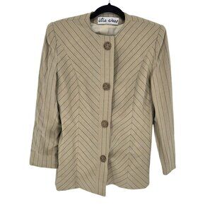 Ilie Wacs 6 beige diagonal stripe wood button blazer jacket VTG UNION tag USA